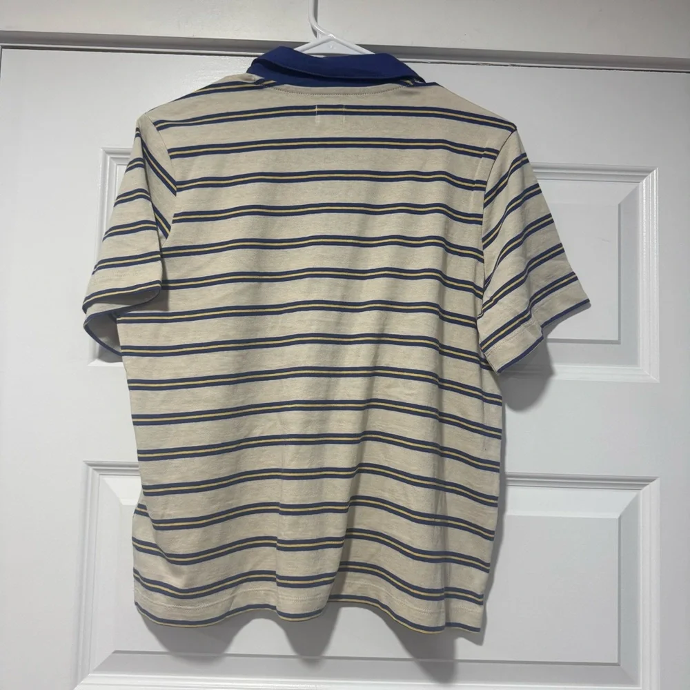 BDG Striped Polo Button-Down Shirt in Cream and Blue